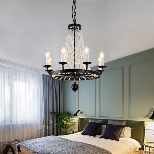 Country Black Candelabra Crystal Chandelier Pendant Light Kit For Living Room With Elegant Design