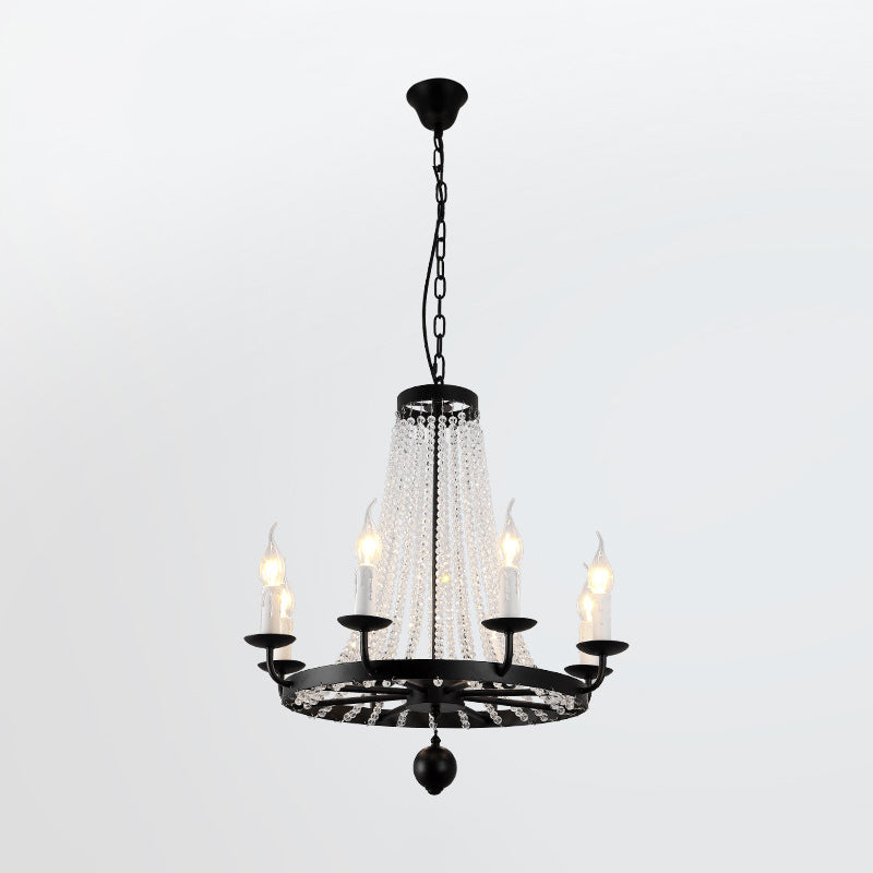 Country Black Candelabra Crystal Chandelier Pendant Light Kit For Living Room With Elegant Design 8