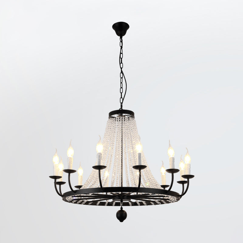 Country Black Candelabra Crystal Chandelier Pendant Light Kit For Living Room With Elegant Design