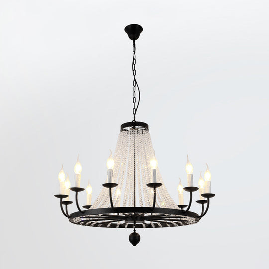 Country Black Candelabra Crystal Chandelier Pendant Light Kit For Living Room With Elegant Design 12