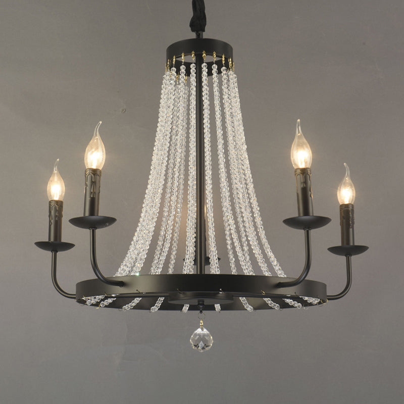 Modern Black Wagon Wheel Chandelier With Crystal Accents - Classic Metal Pendant Lighting Fixture 5