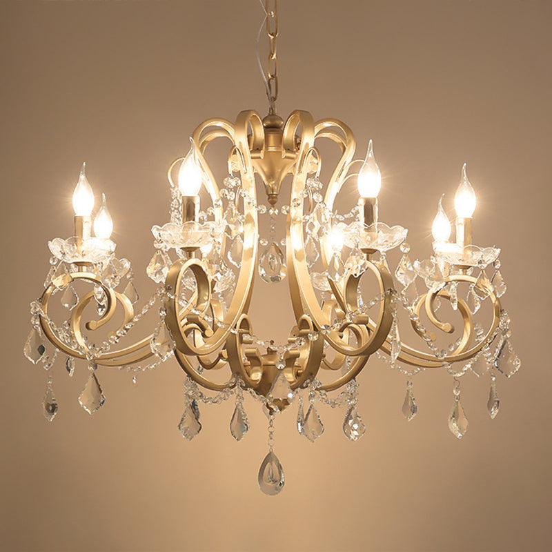 Gold Metal Pendant Light Kit With Crystal Accent: Traditional Swooping Arm Chandelier