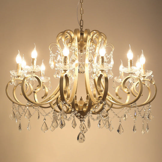 Gold Metal Pendant Light Kit With Crystal Accent: Traditional Swooping Arm Chandelier 12 /
