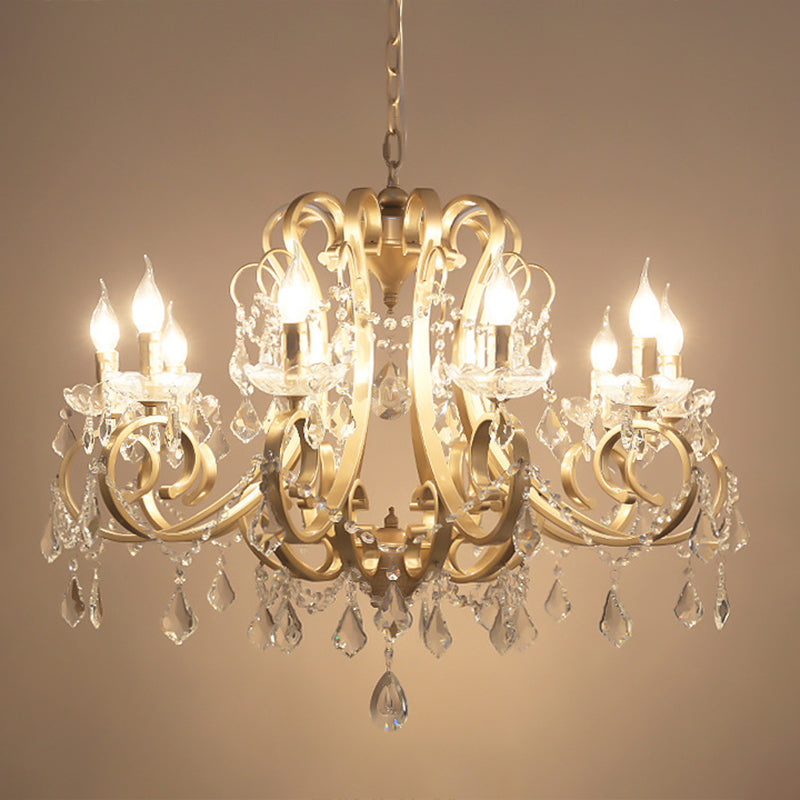 Gold Metal Pendant Light Kit With Crystal Accent: Traditional Swooping Arm Chandelier 10 /