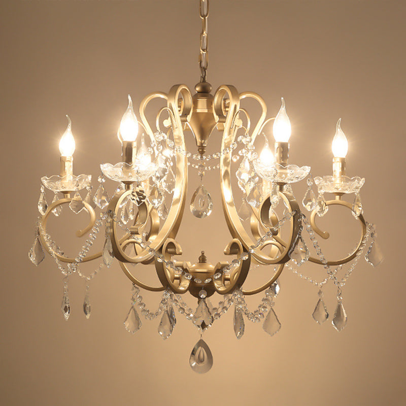 Gold Metal Pendant Light Kit With Crystal Accent: Traditional Swooping Arm Chandelier