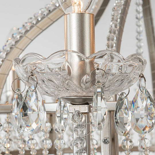Traditional Round Pendant Chandelier With Crystal Strands