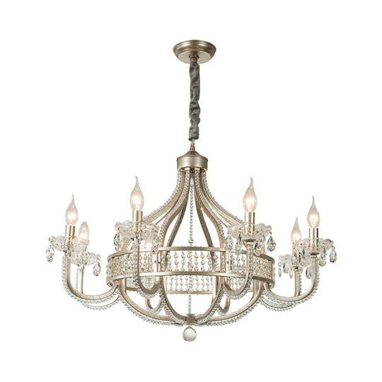 Traditional Round Pendant Chandelier With Crystal Strands 8 / Nickel