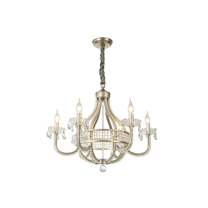 Traditional Round Pendant Chandelier With Crystal Strands 6 / Nickel