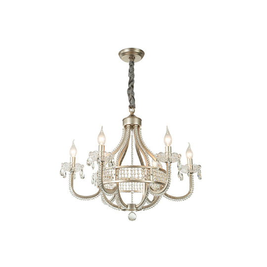 Traditional Round Pendant Chandelier With Crystal Strands 6 / Nickel