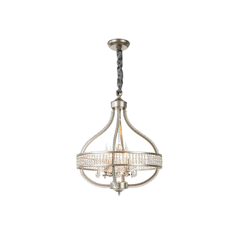 Traditional Round Pendant Chandelier With Crystal Strands 4 / Nickel