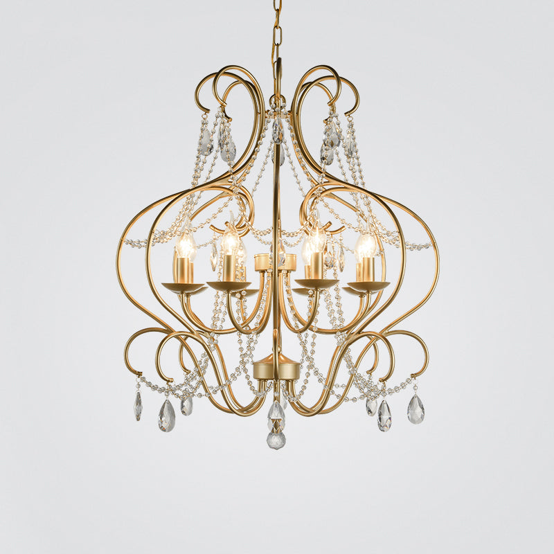 Classic Brass Metal Hanging Lamp Kit - 8-Light Crystal Chandelier For Living Room