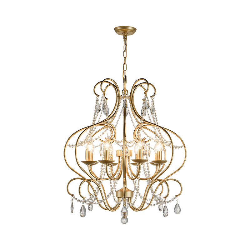 Classic Brass Metal Hanging Lamp Kit - 8-Light Crystal Chandelier For Living Room
