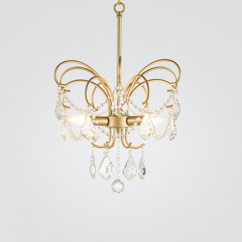 Butterfly Shaped Chandelier: Rural Metal 3-Light Brass Pendant Light With Crystal Accent - Perfect
