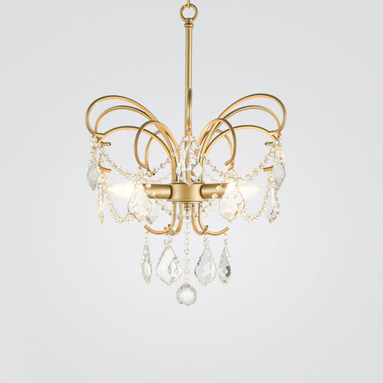 Butterfly Shaped Chandelier: Rural Metal 3-Light Brass Pendant Light With Crystal Accent - Perfect