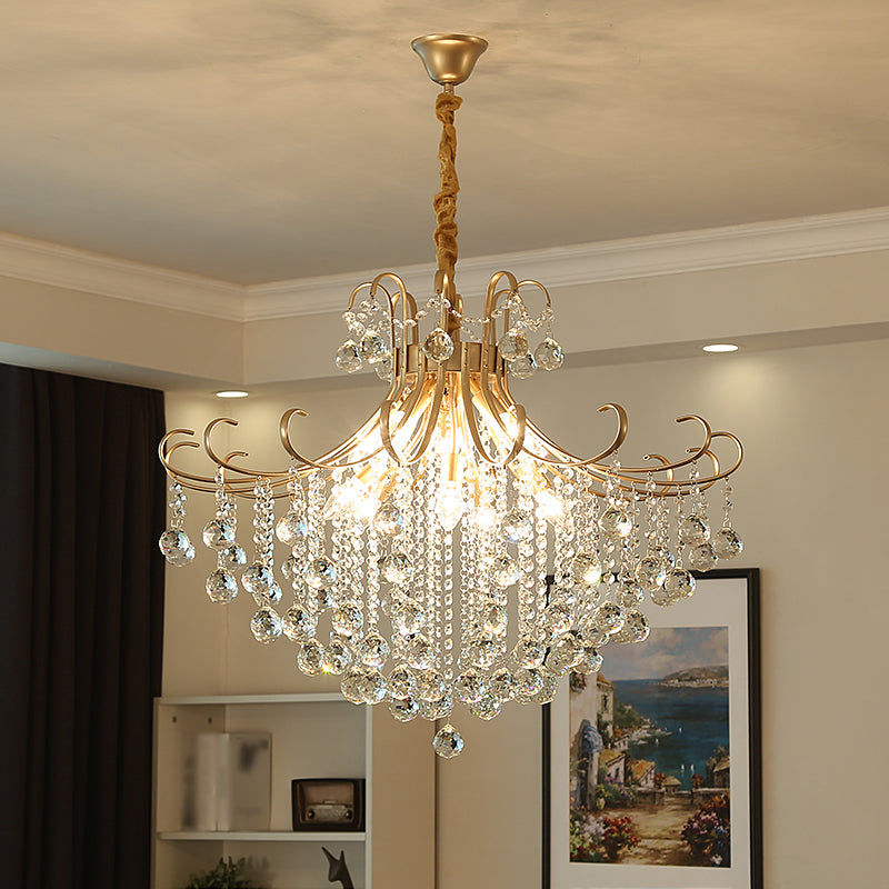 Gold Led Crystal Ceiling Chandelier - Traditional Flared Design For Living Room Lighting