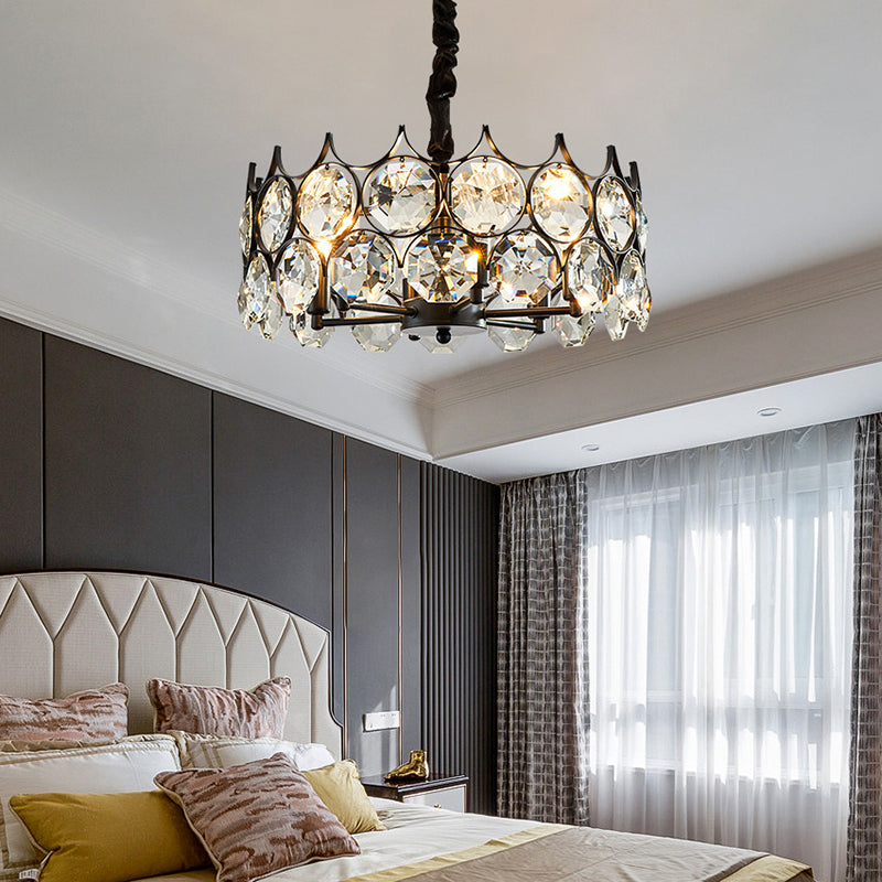 Modern Black Crystal Chandelier Pendant Light For Country Living Room Decor