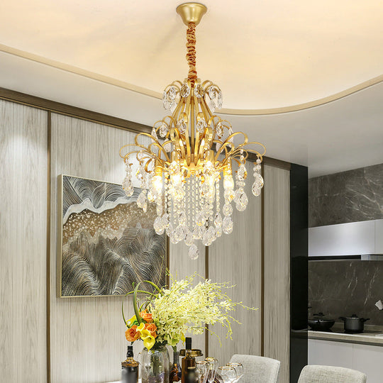 Metal Drop Pendant Chandelier With Crystal Draping - Traditional Branch Design