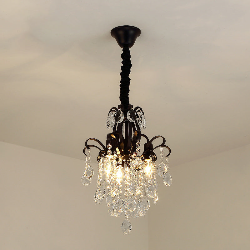 Metal Drop Pendant Chandelier With Crystal Draping - Traditional Branch Design Black / 12.5