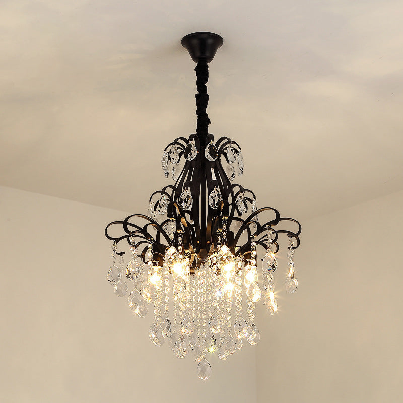Metal Drop Pendant Chandelier With Crystal Draping - Traditional Branch Design