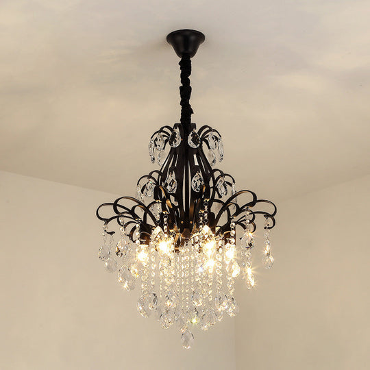 Metal Drop Pendant Chandelier With Crystal Draping - Traditional Branch Design Black / 19.5