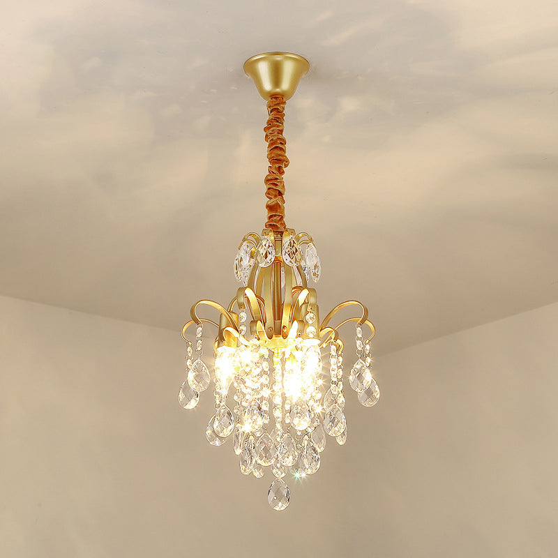 Metal Drop Pendant Chandelier With Crystal Draping - Traditional Branch Design Gold / 12.5
