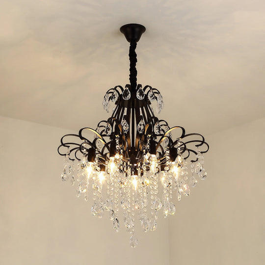Metal Drop Pendant Chandelier With Crystal Draping - Traditional Branch Design Black / 24.5