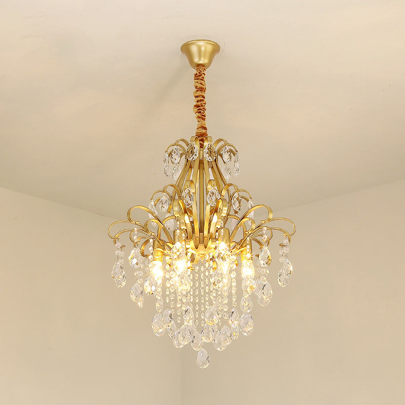 Metal Drop Pendant Chandelier With Crystal Draping - Traditional Branch Design Gold / 19.5