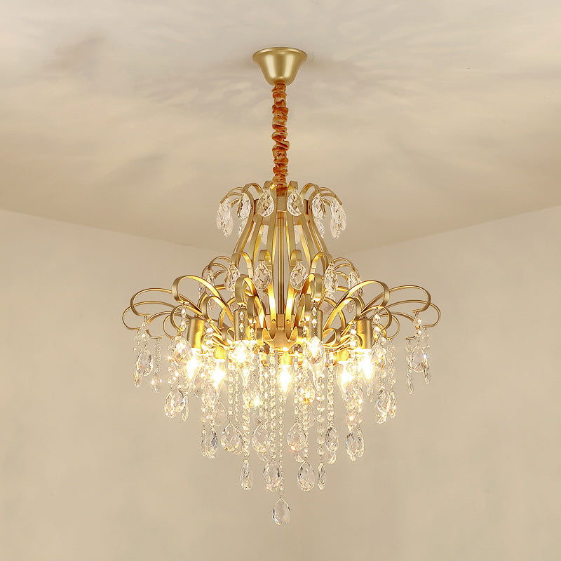 Metal Drop Pendant Chandelier With Crystal Draping - Traditional Branch Design Gold / 24.5