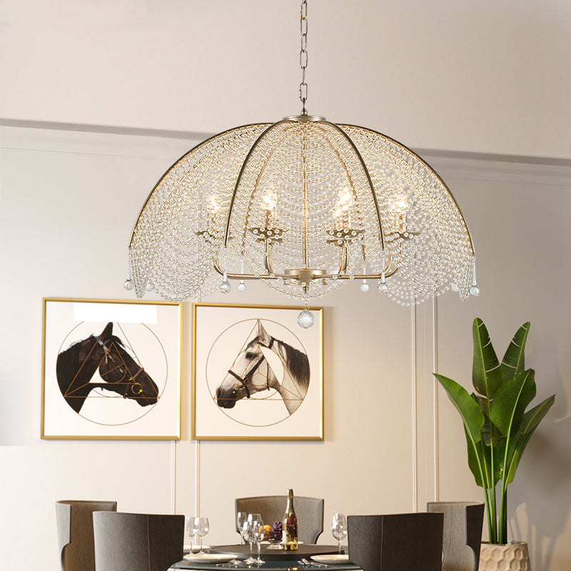 Scalloped Crystal Chandelier Lamp: Countryside Brass Pendant Light Perfect For Dining Room