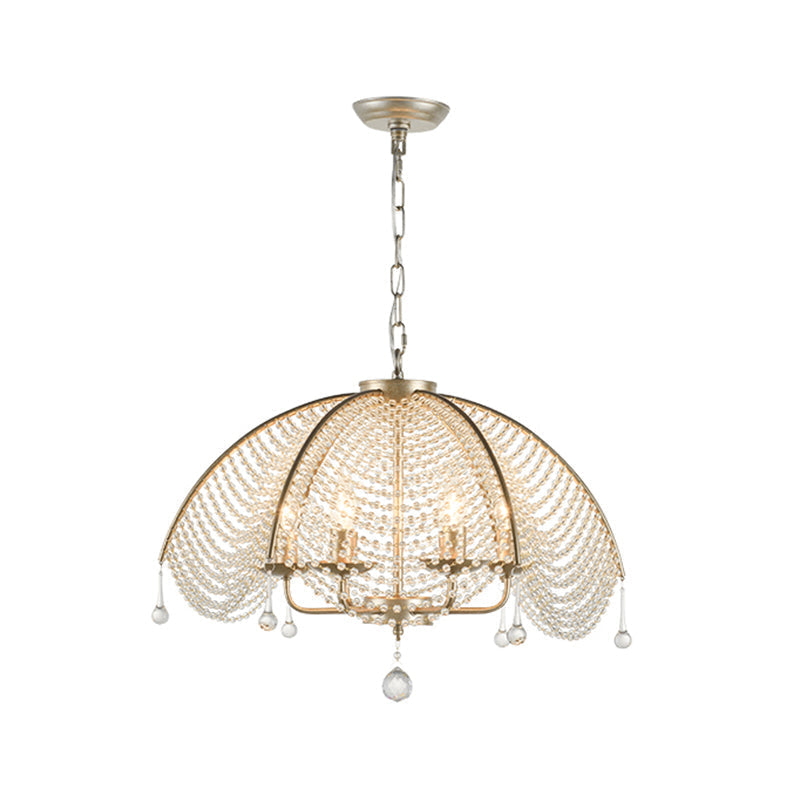 Scalloped Crystal Chandelier Lamp: Countryside Brass Pendant Light Perfect For Dining Room / 24
