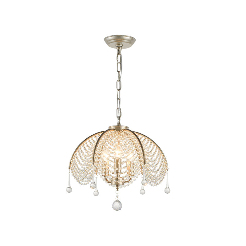 Scalloped Crystal Chandelier Lamp: Countryside Brass Pendant Light Perfect For Dining Room / 16