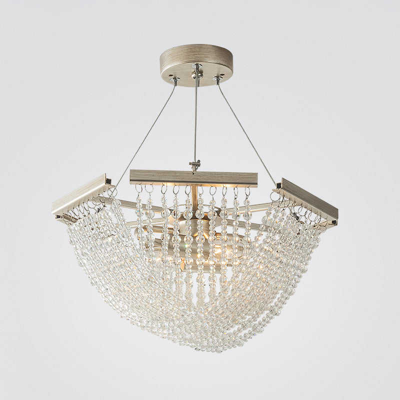 Silver Crystal Strand Chandelier Pendant Light For Traditional Living Room