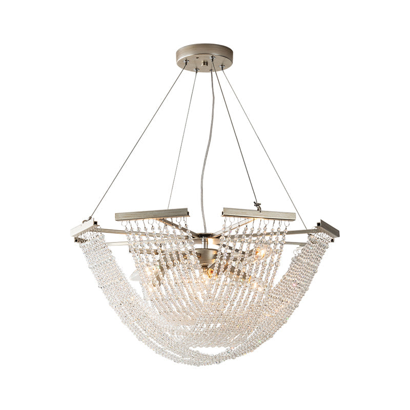 Silver Crystal Strand Chandelier Pendant Light For Traditional Living Room / 23.5