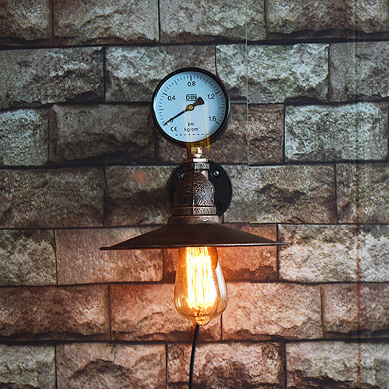 Industrial Rust Metallic Wall Mounted Lamp With Wide Flare Design And Water Gauge Decoration - 1