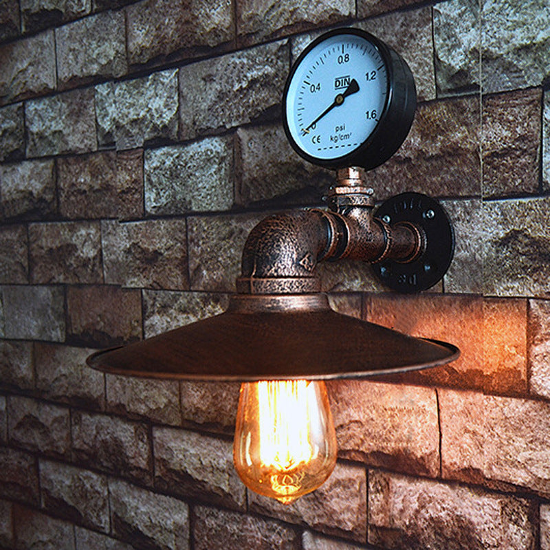 Industrial Rust Metallic Wall Mounted Lamp With Wide Flare Design And Water Gauge Decoration - 1