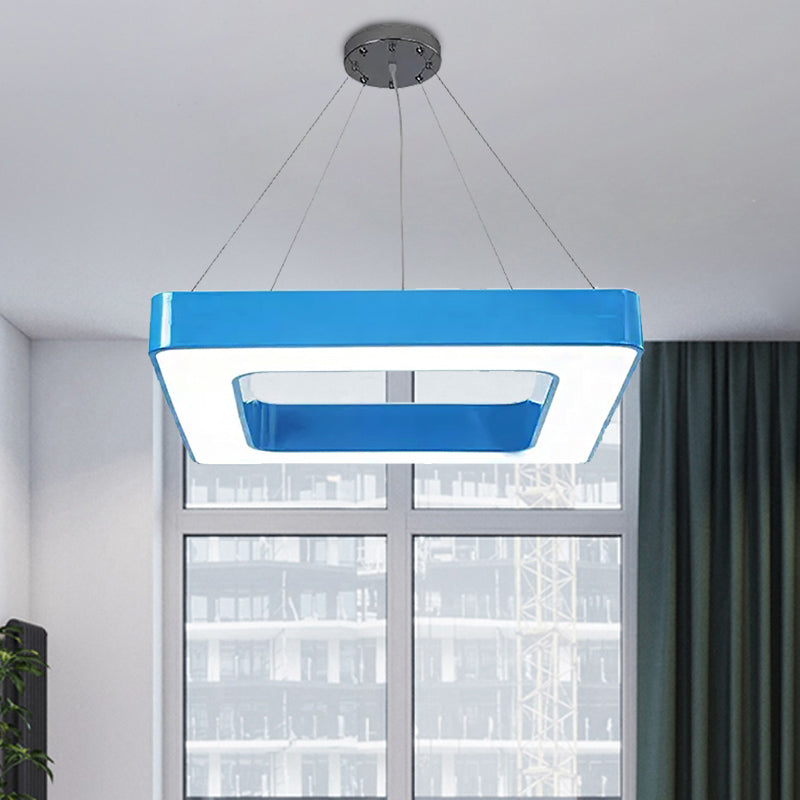 Kids Acrylic Led Chandelier Light Fixture In Colorful Square Design For Bedroom Blue / White