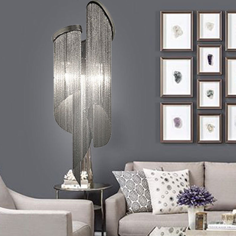 Modern Black Living Room Wall Light With Tassel Aluminum Shade - 2 Heads