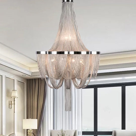 Modern Aluminum Led Pendant Draping Chandelier Light Fixture For Living Room Silver