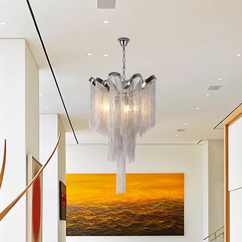 Silver Waterfall Corridor Pendant Chandelier - Modern LED Aluminum Light