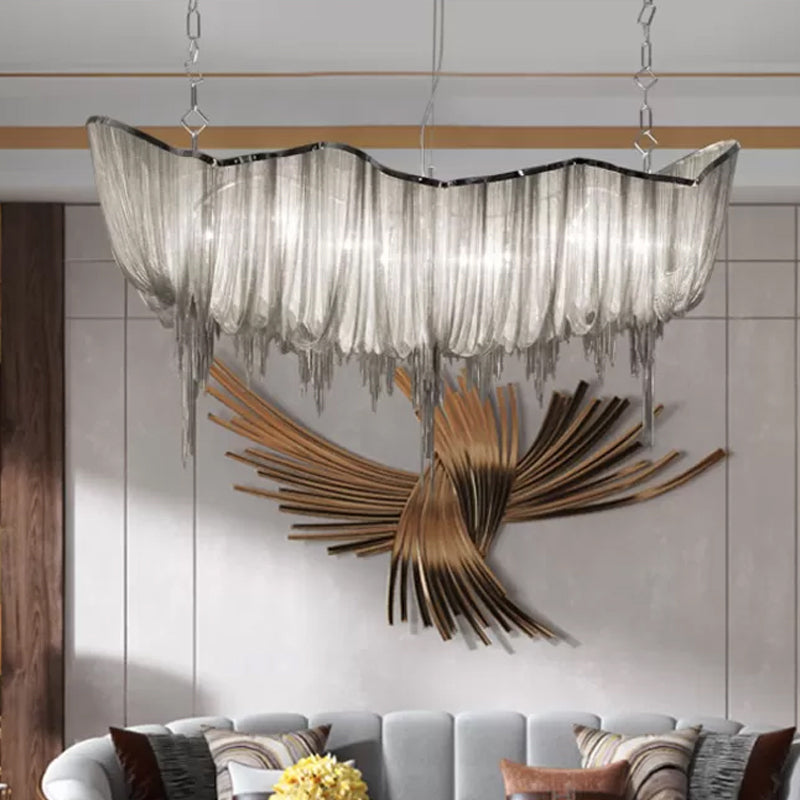 Modern Minimalist Led Chandelier With Aluminum Draped Chains - Perfect For Dining Rooms