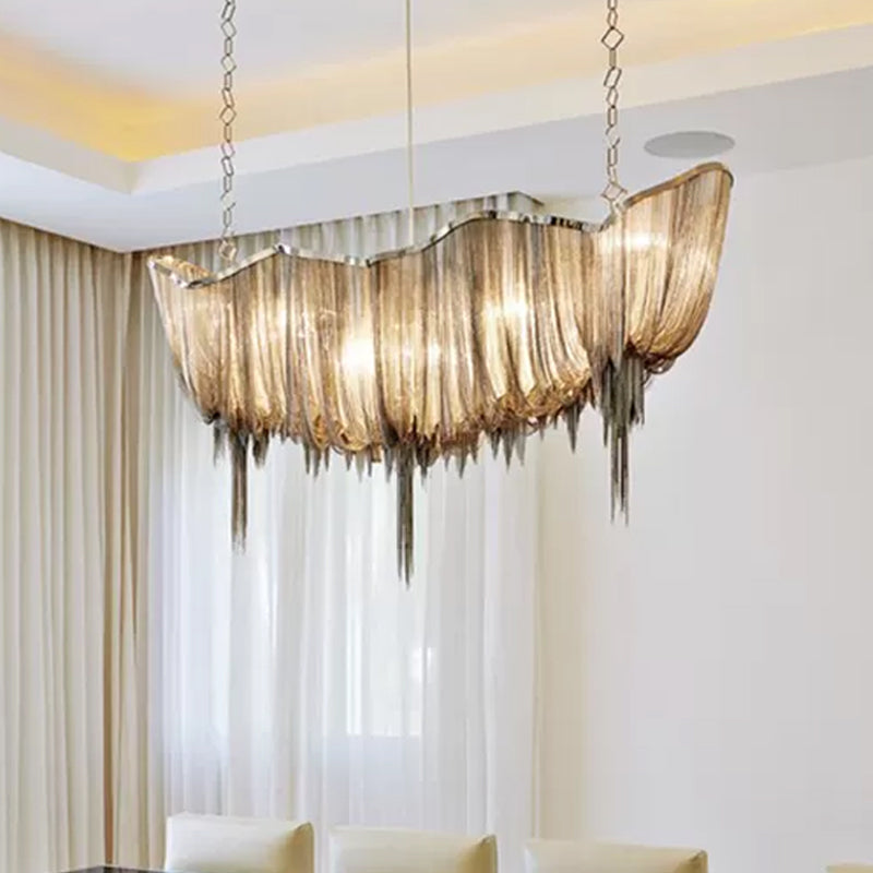 Modern Minimalist Led Chandelier With Aluminum Draped Chains - Perfect For Dining Rooms Gold