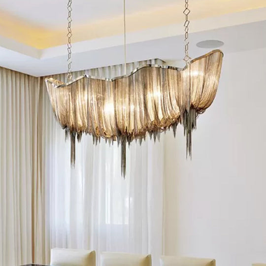 Modern Minimalist Led Chandelier With Aluminum Draped Chains - Perfect For Dining Rooms Gold