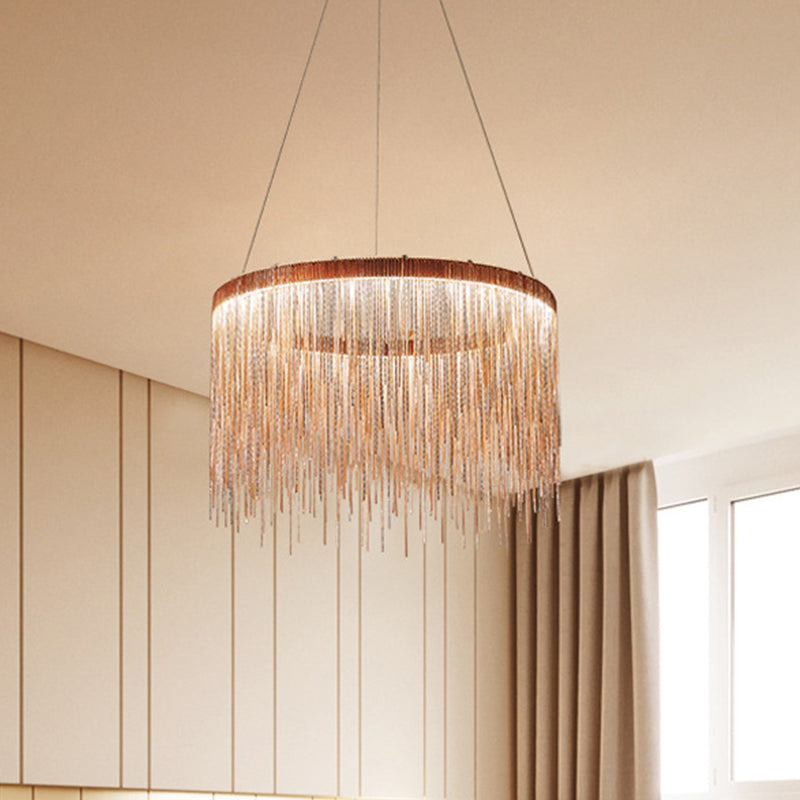 Aluminum Led Pendant Chandelier - Minimalistic Circular Hanging Ceiling Light For Living Room Rose