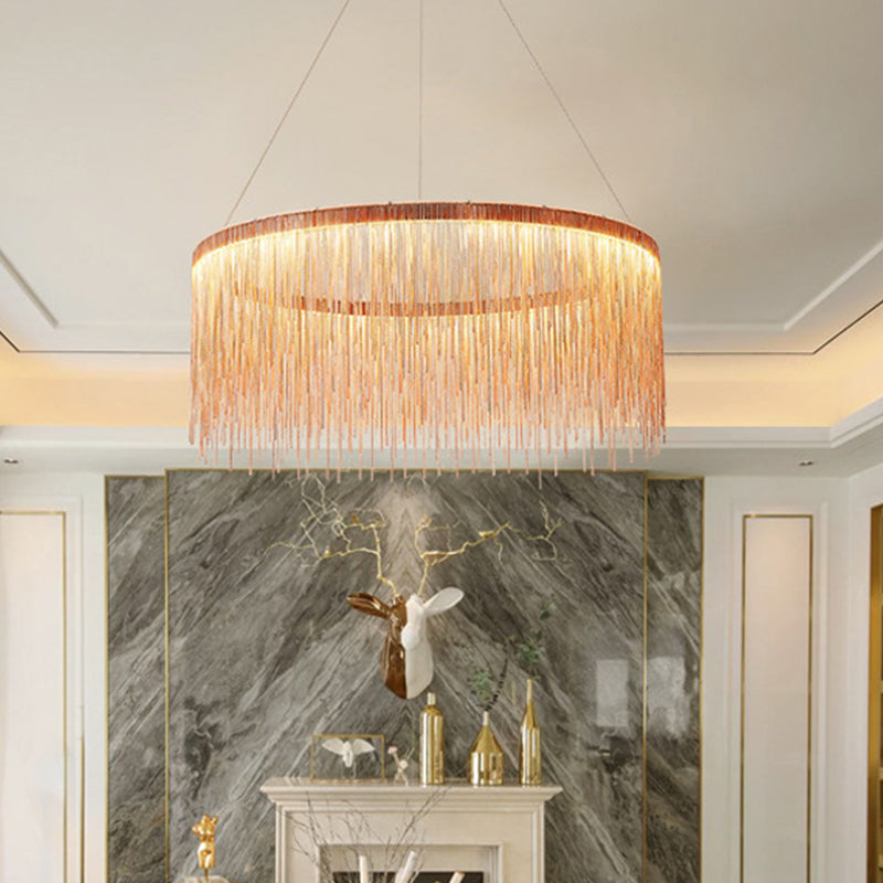 Aluminum Led Pendant Chandelier - Minimalistic Circular Hanging Ceiling Light For Living Room Rose