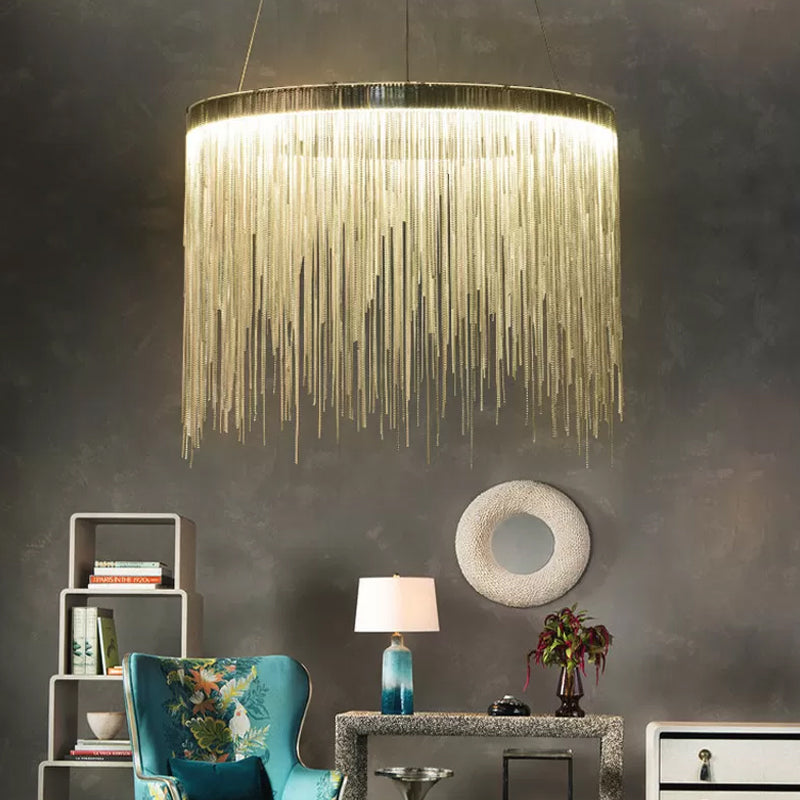 Aluminum Led Pendant Chandelier - Minimalistic Circular Hanging Ceiling Light For Living Room Silver