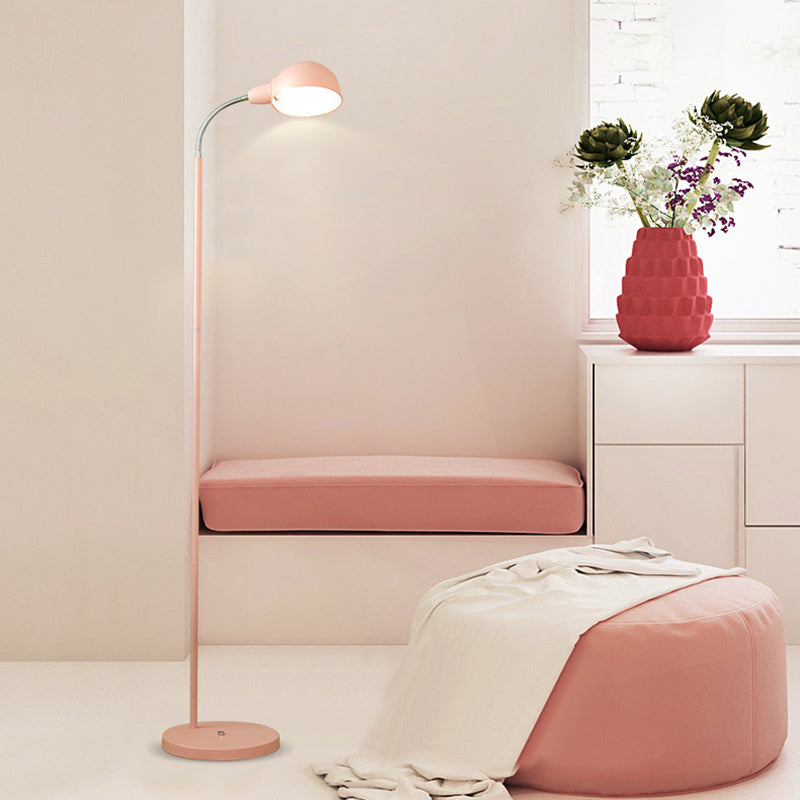 Contemporary Metal Dome Shade Floor Lamp With Flexible Gooseneck Arm Pink