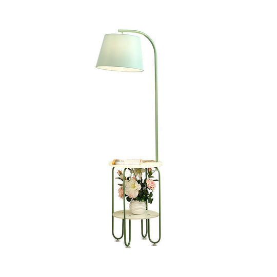 Modernist Drum Standing Fabric Floor Light With Tray - 1 Living Room Lighting Green / A
