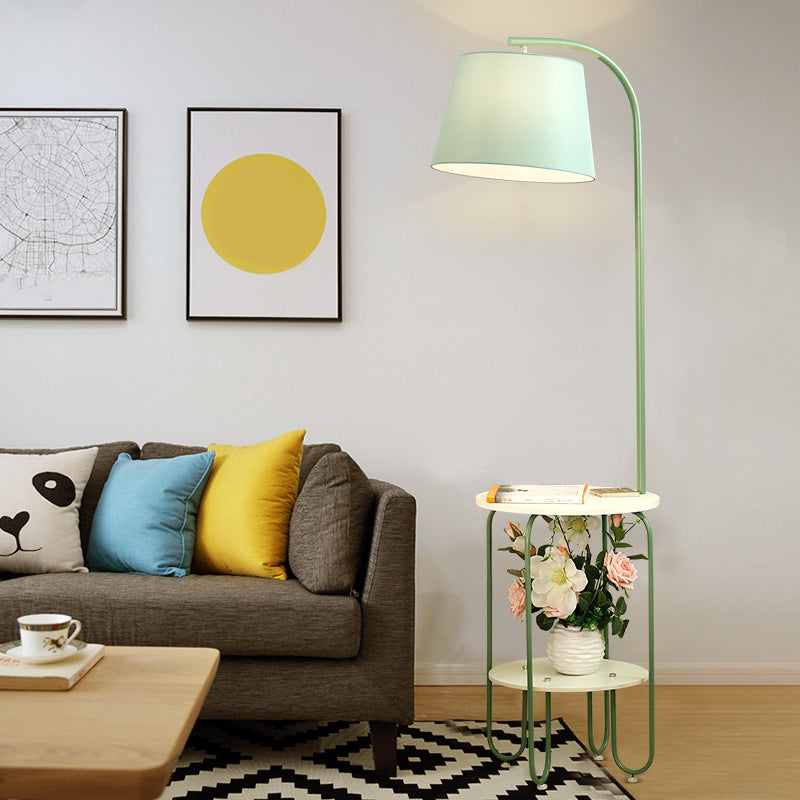 Modernist Drum Standing Fabric Floor Light With Tray - 1 Living Room Lighting