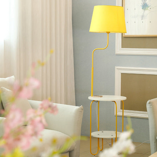 Modernist Drum Standing Fabric Floor Light With Tray - 1 Living Room Lighting Yellow / B