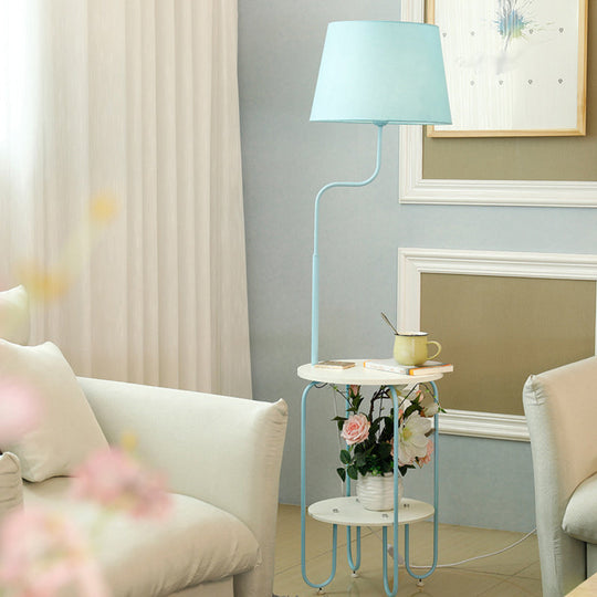 Modernist Drum Standing Fabric Floor Light With Tray - 1 Living Room Lighting Blue / B